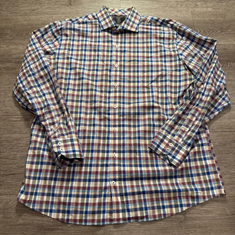 The Maker & Company Shirt Mens XL Blue Cotton Plaid Button‎ Down Preppy Classic